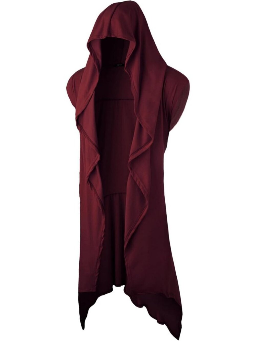 Men's Long Hooded Cardigan, Cinched Waist, Layered Sleeveless, Dark Gothic Style